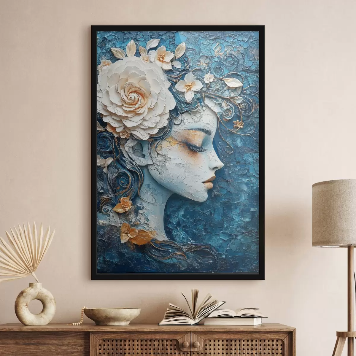 Plakāts Meitenes zīmējums profilā zilos toņos f42495