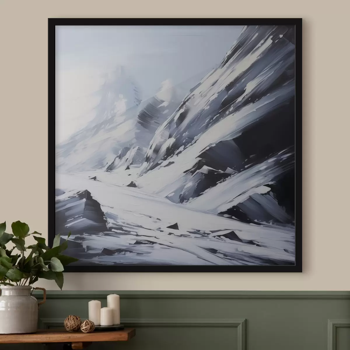 Plakāts Sniega klātas klintis imitē glezniecības otas triepienus f42585