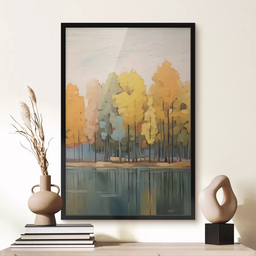 Fototapetes Rudens birzs pie dīķa glezniecības imitācija f42586