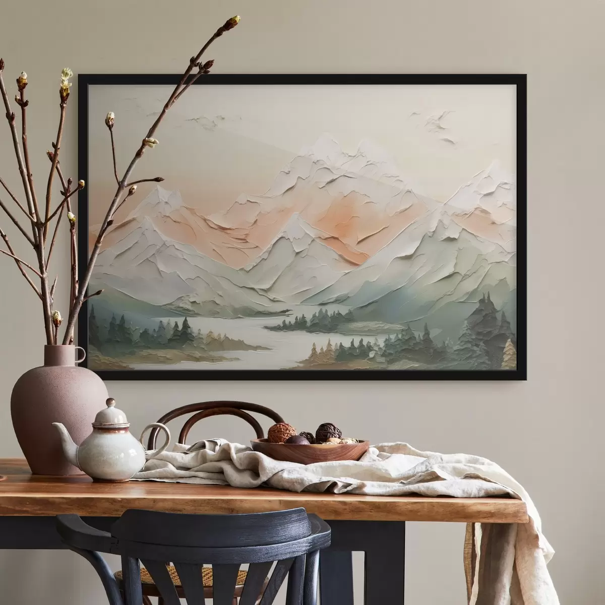 Plakāts Kalni pie upes imitācija otas triepienu imitācija f42589