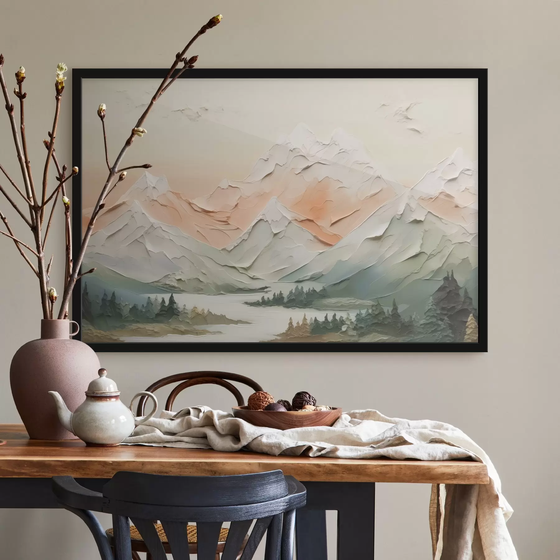 Fototapetes Kalni pie upes imitācija otas triepienu imitācija f42589