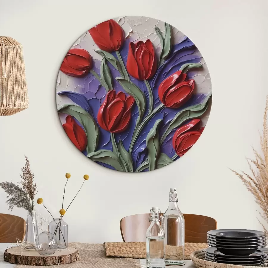 Glezna Sarkanās tulpes uz violetas otas triepienu imitācijas r42584