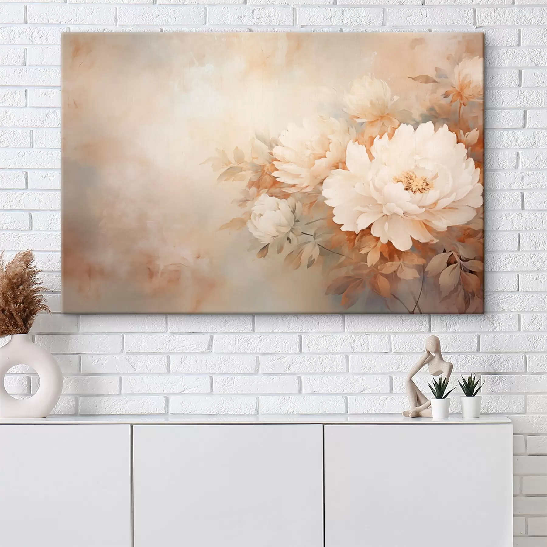 Glezna Delikātas peonijas pasteļkrēma toņos uz izplūduša fona, kas rada maigu un romantisku noskaņu. s42558