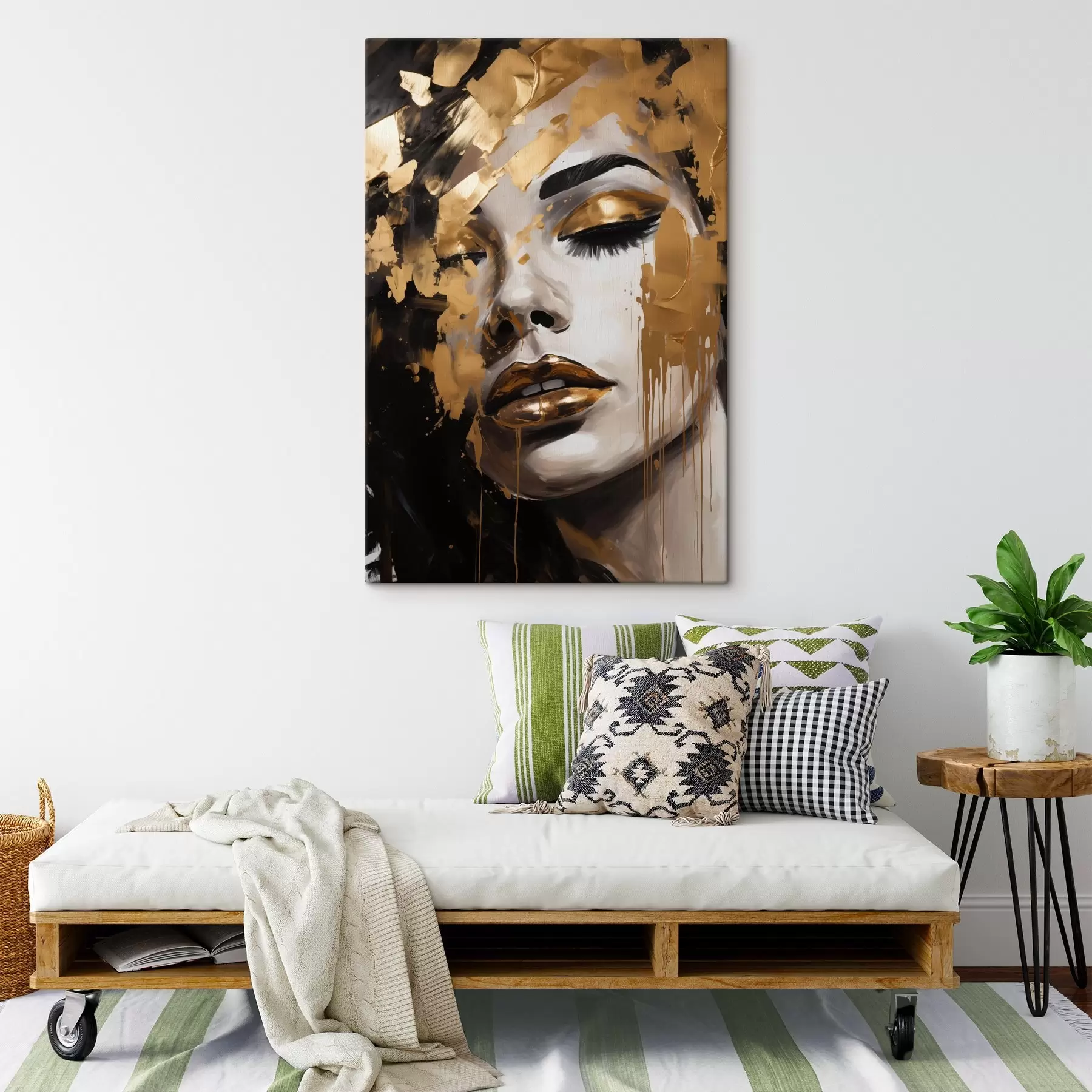 Glezna Sievietes abstrakts portrets ar bagātīgiem otas triepieniem siltos toņos, kas rada spilgtu un dramatisku tēlu s42619