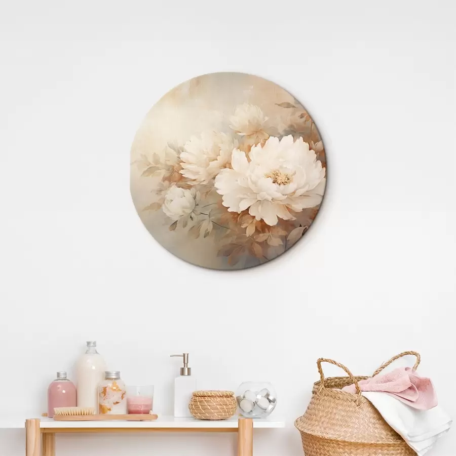 Glezna Delikātas peonijas pasteļkrēma toņos uz izplūduša fona, kas rada maigu un romantisku noskaņu r42558