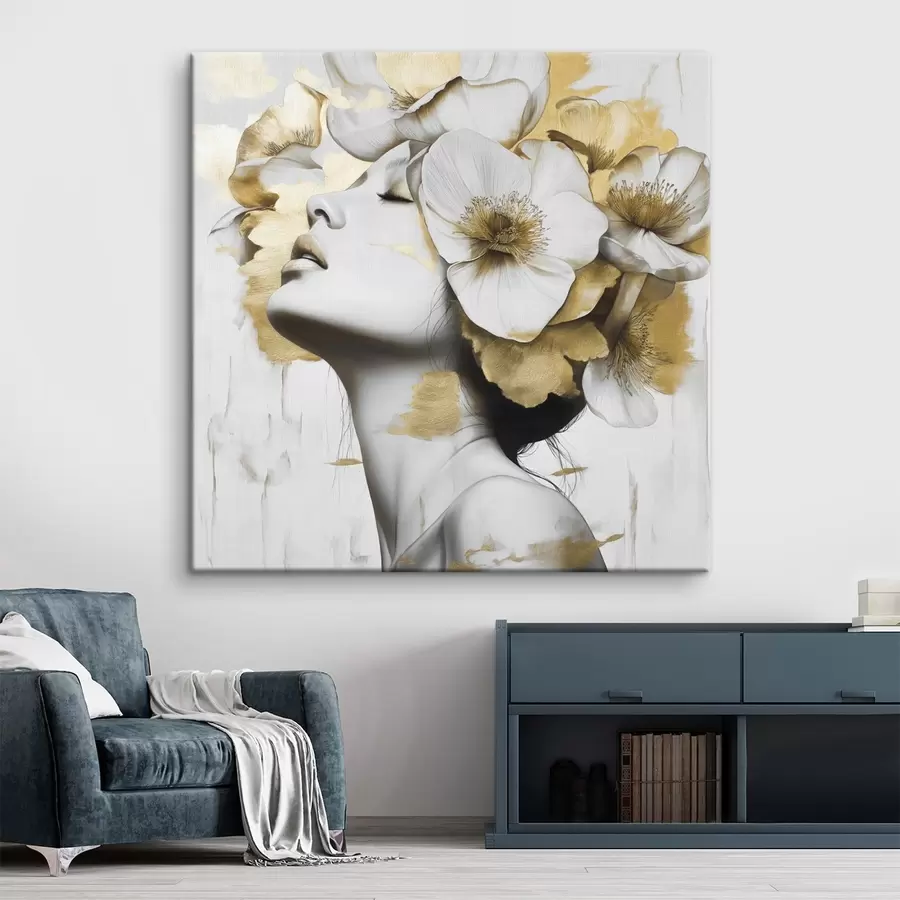 Glezna Meitene ar ziediem uz galvas s42606