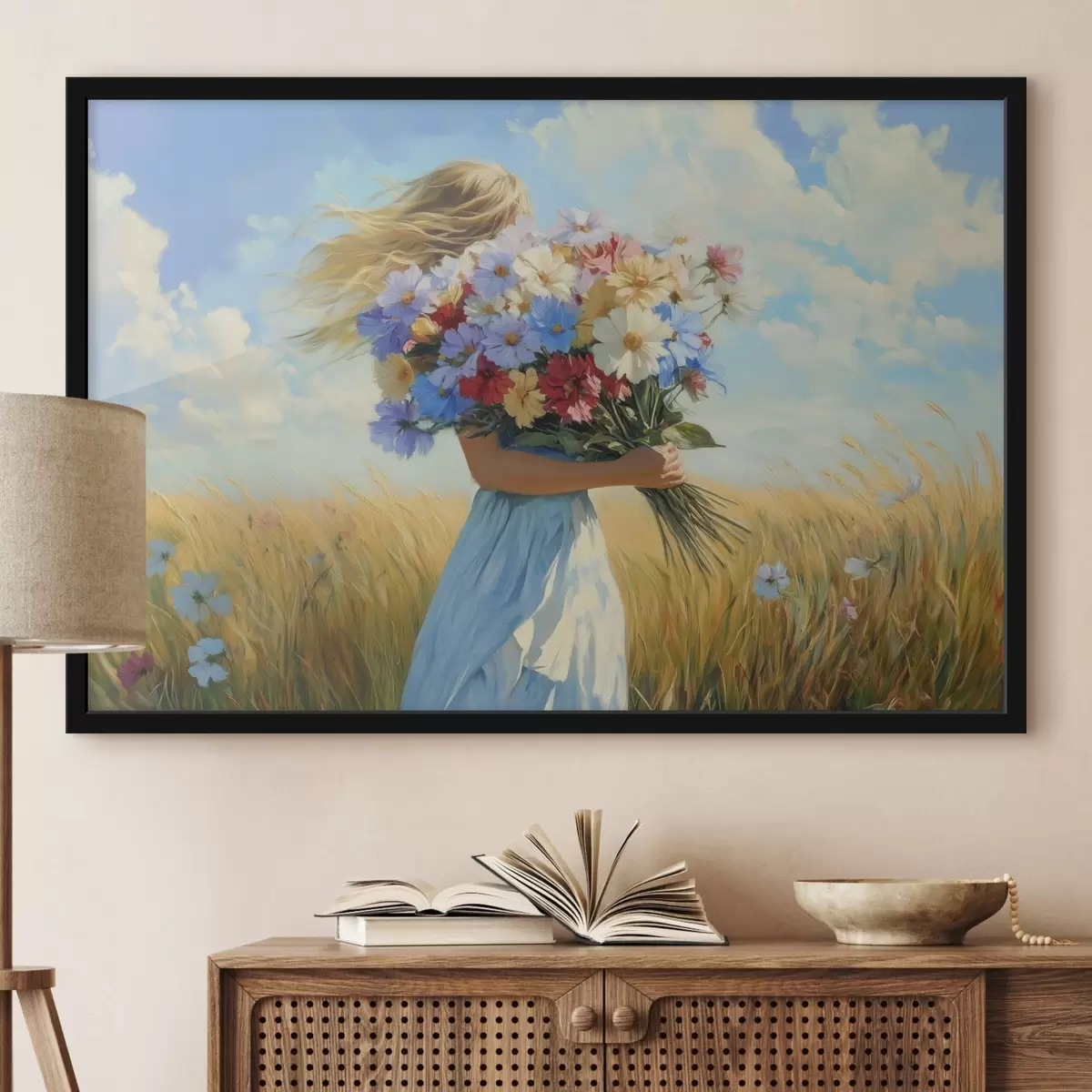 Plakāts Meitene ar savvaļas ziediem f42599