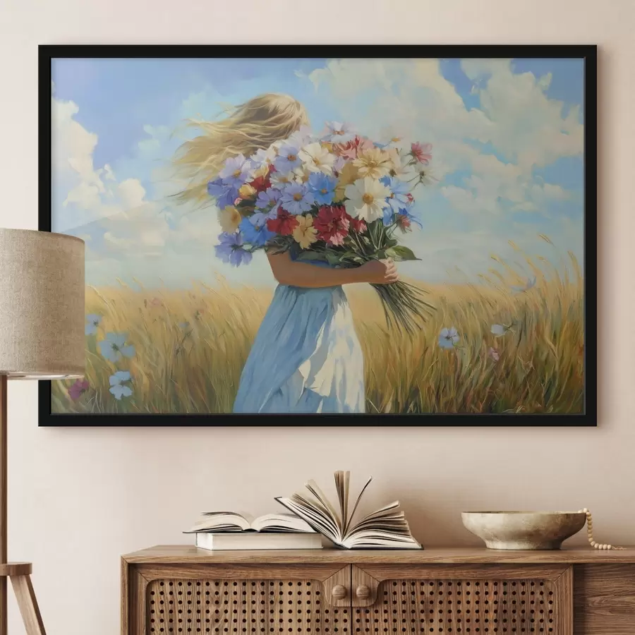 Fototapetes Meitene ar savvaļas ziediem f42599