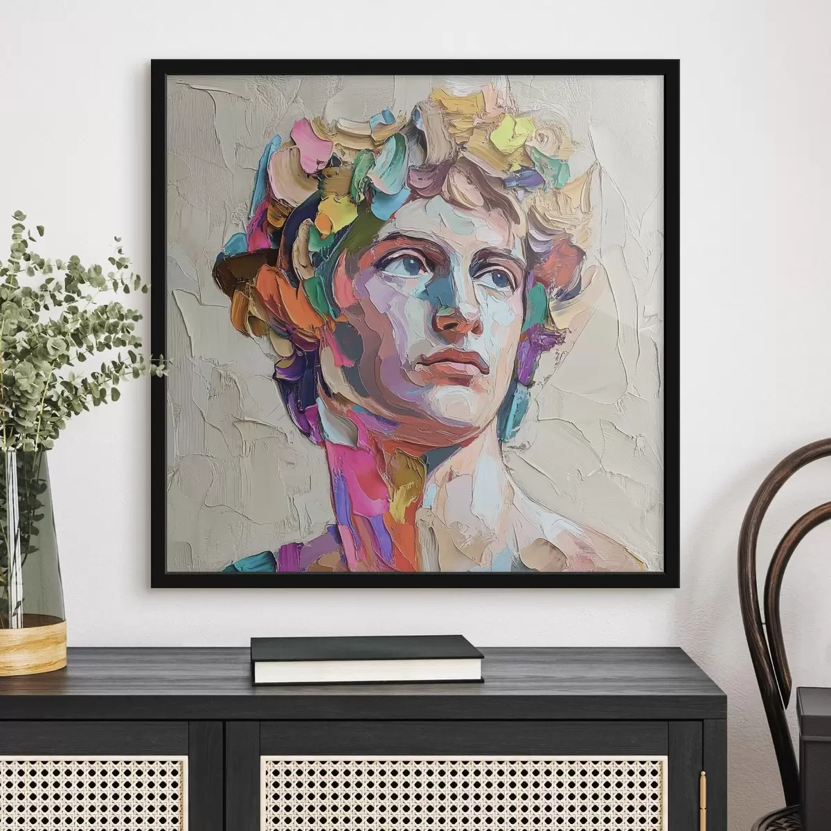 Plakāts Dāvida galva ar daudzkrāsainiem triepieniem f42607