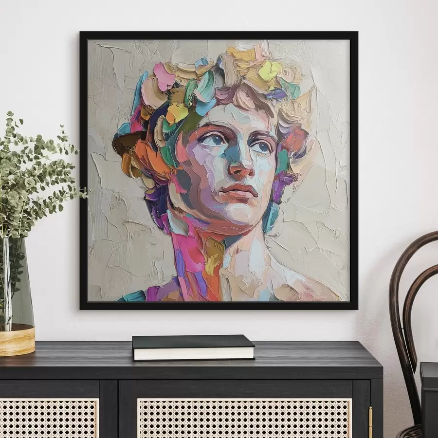 Fototapetes Dāvida galva ar daudzkrāsainiem triepieniem f42607