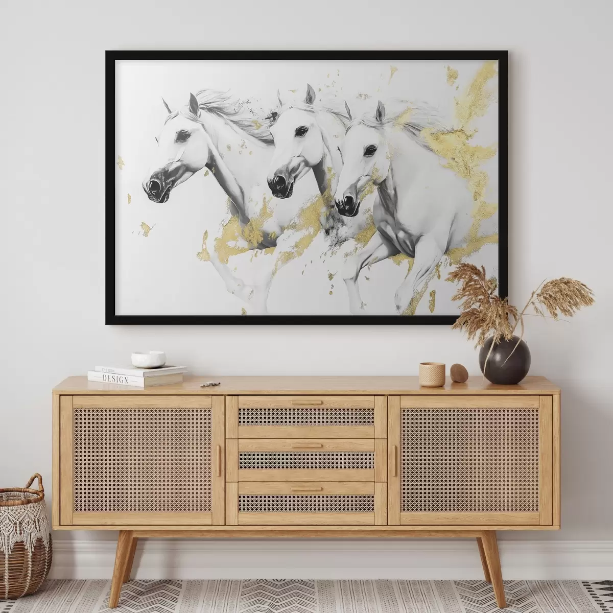 Plakāts Trīs melni un balti zirgi f42617