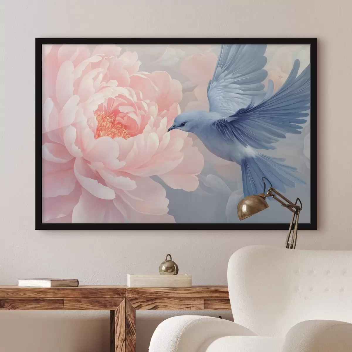 Plakāts Zils kolibri un peonija f42618