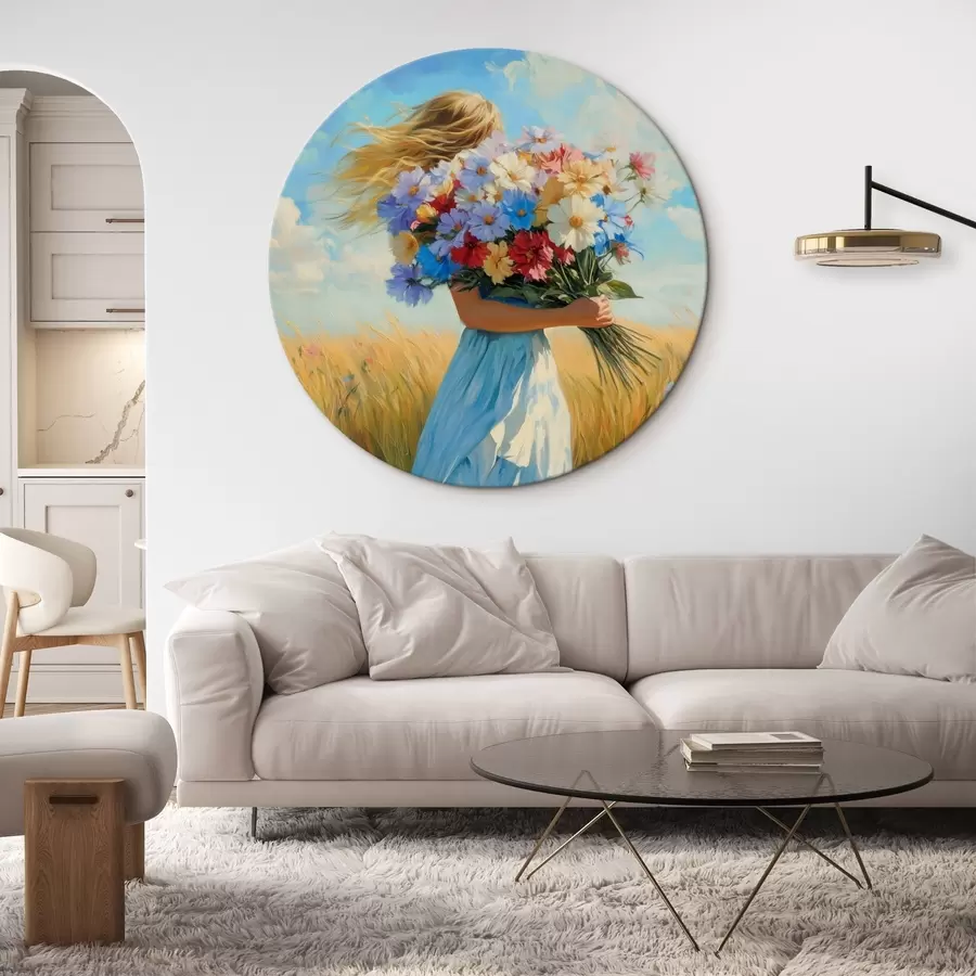 Glezna Meitene ar savvaļas ziediem r42599