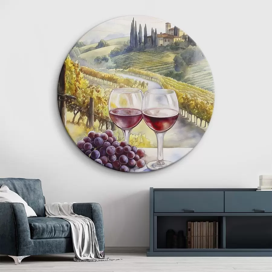 Glezna Saulriets Toskānā, vīna darītava, vecā arhitektūra, akvareļu stils, Itālija r42446