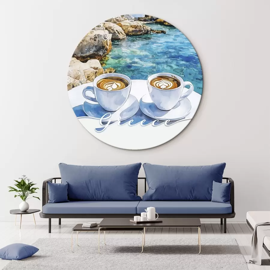 Fototapetes Grieķija estētika, kafijas tases, zilā jūra, vecpilsēta, ceļojumi, vecpilsēta r42447