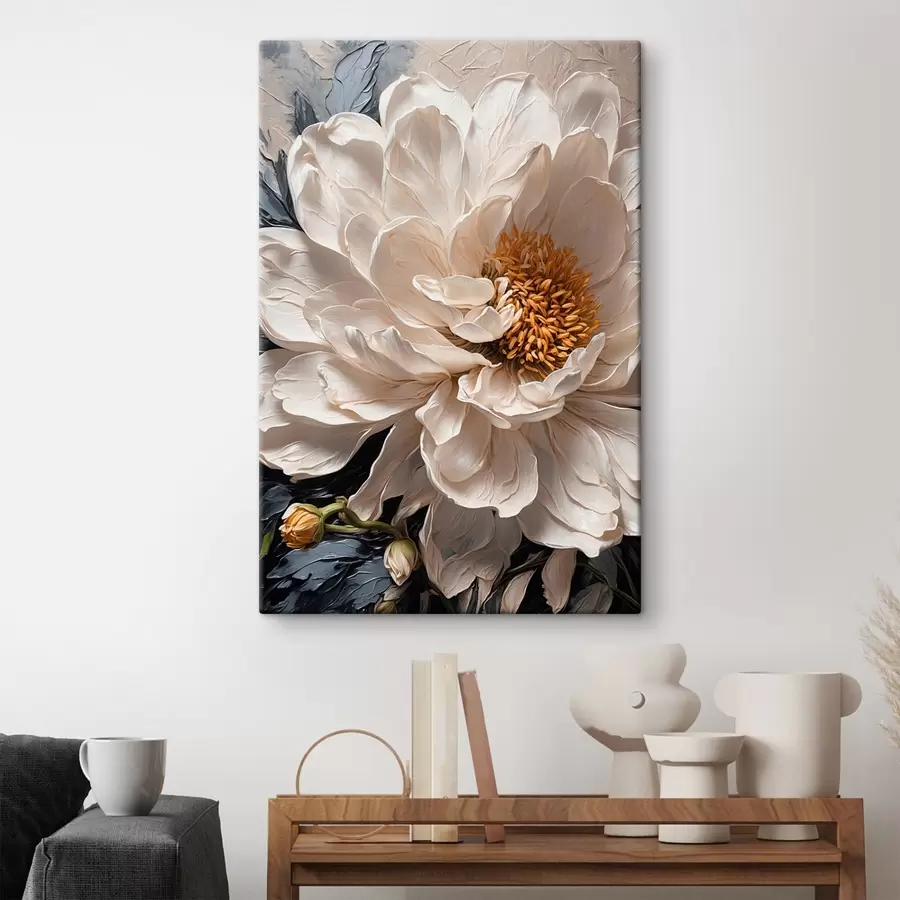 Glezna Balts zieds uz zili bēša fona s42523