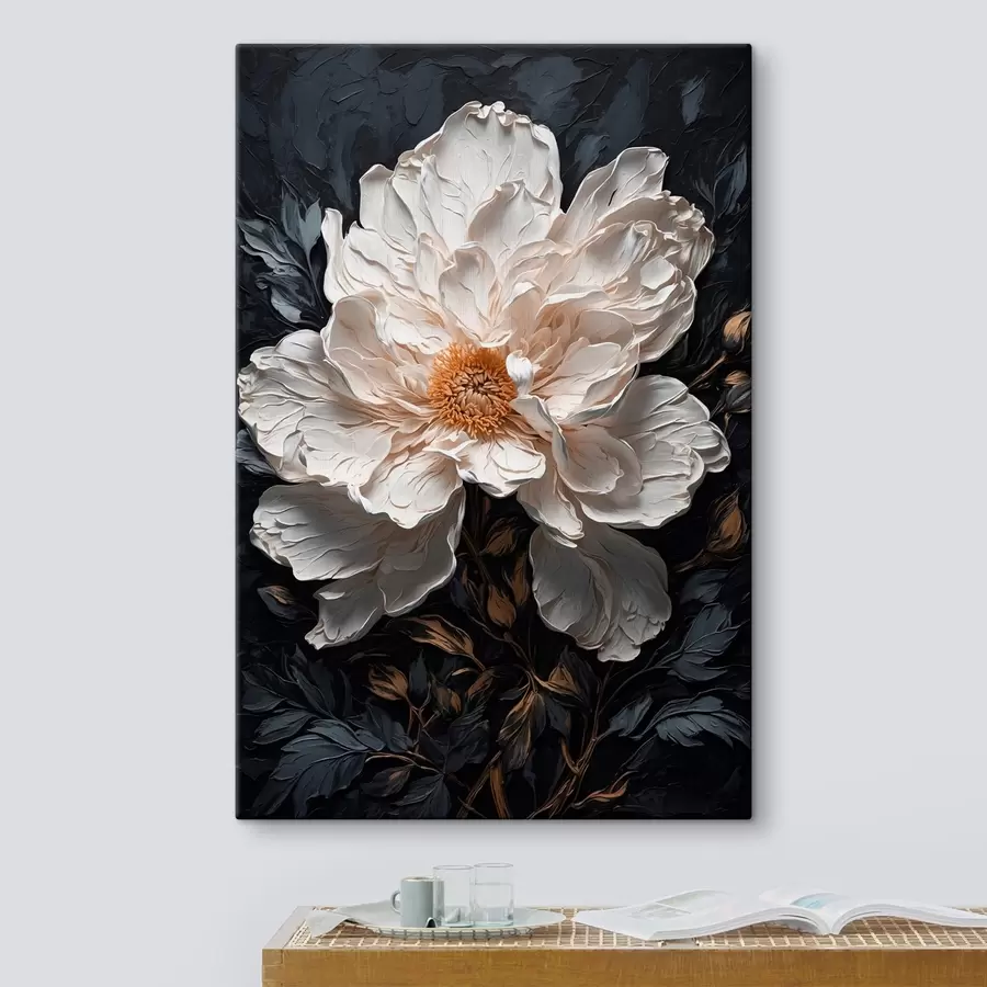Glezna Balts zieds uz melna fona eļļas glezna stilā s42544