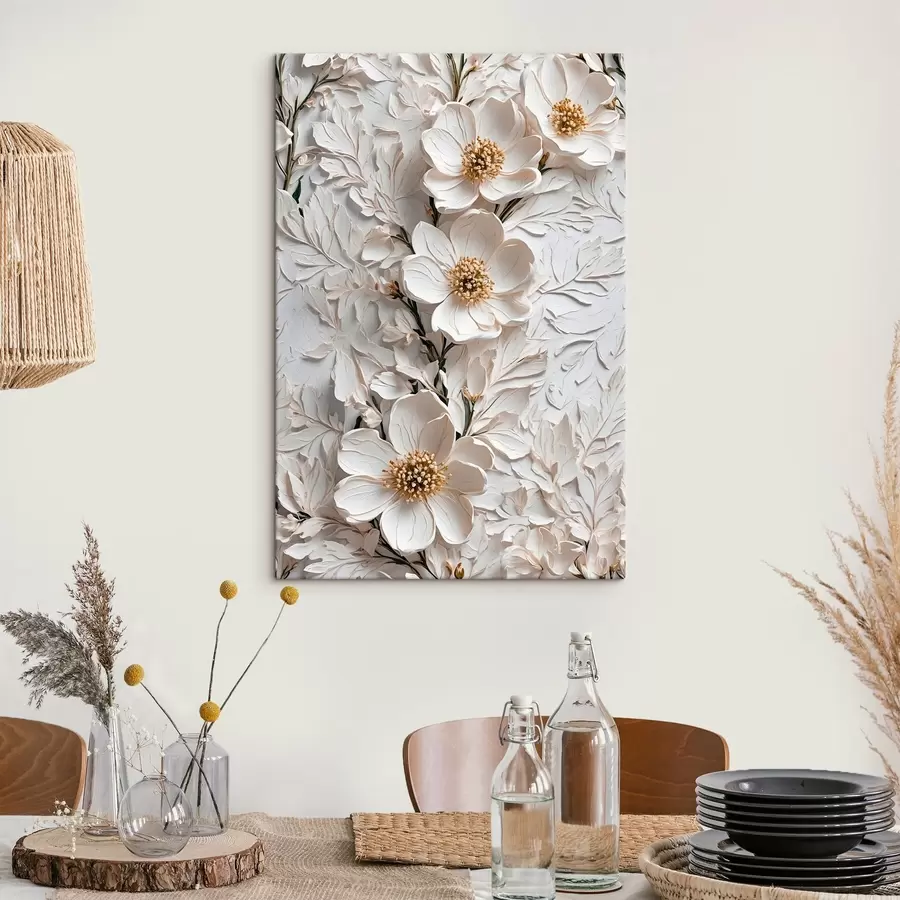 Glezna Balti ziedi un stublāji eļļas gleznošanas stilā s42546