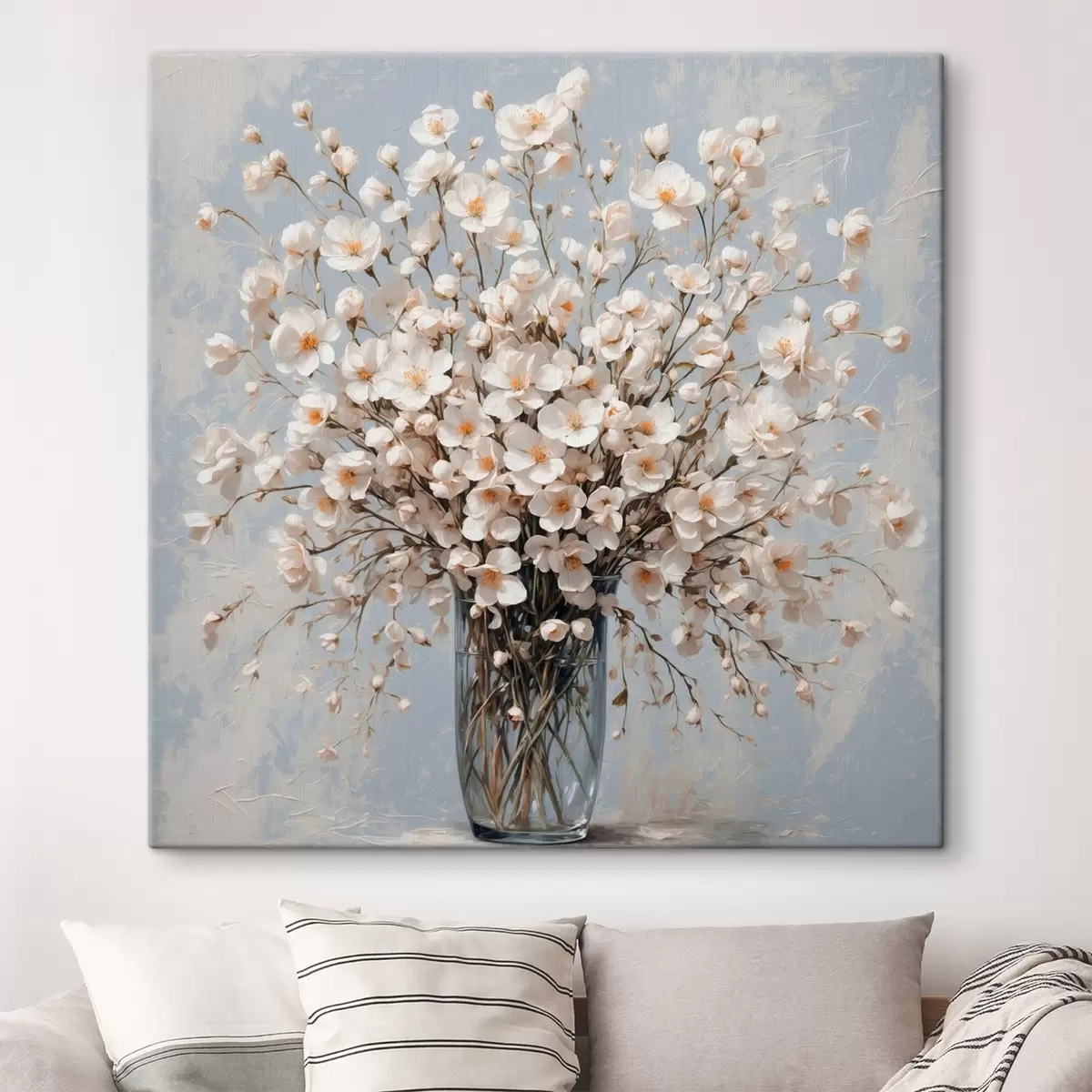 Glezna Balti ziedi caurspīdīgā vāzē s42547