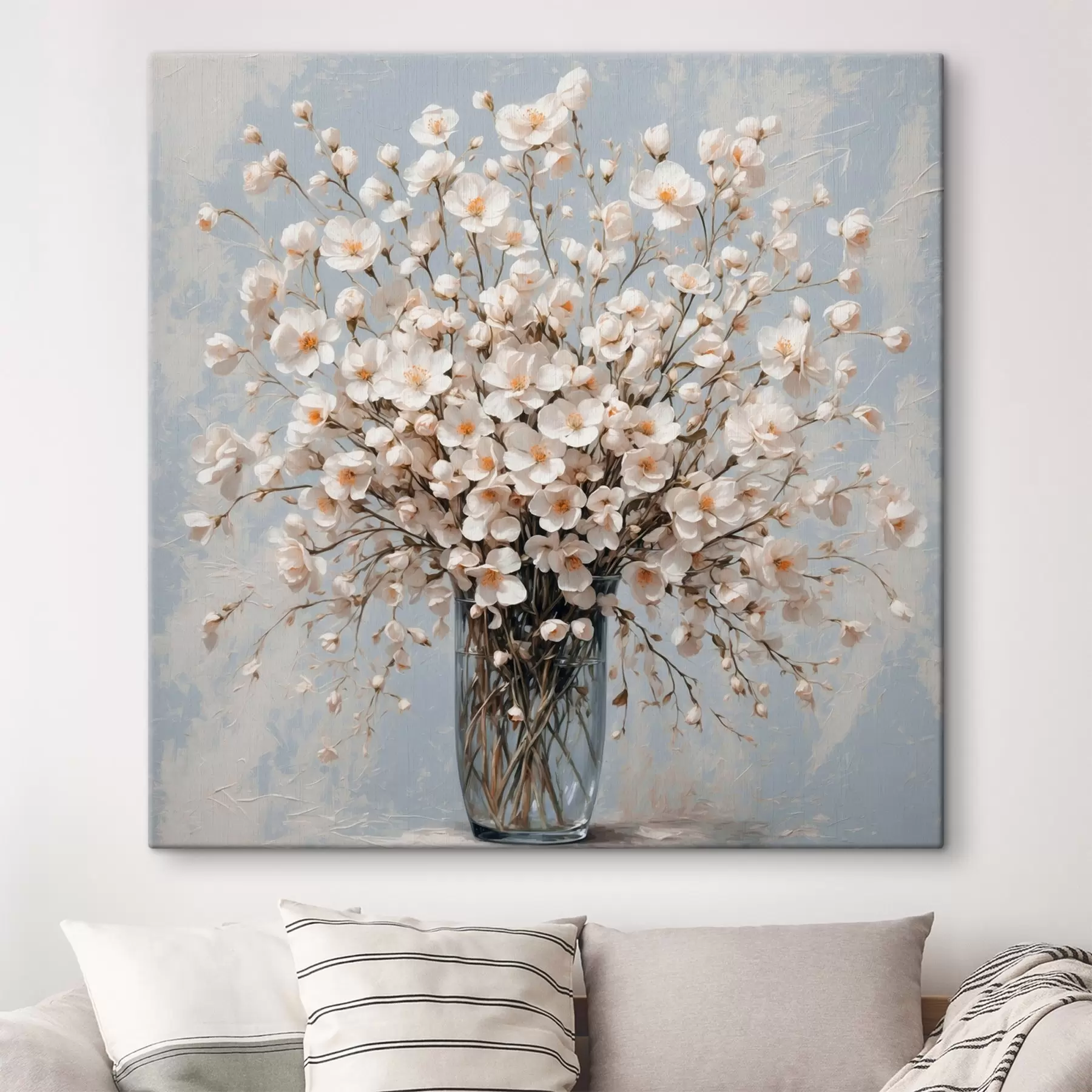 Fototapetes Balti ziedi caurspīdīgā vāzē s42547