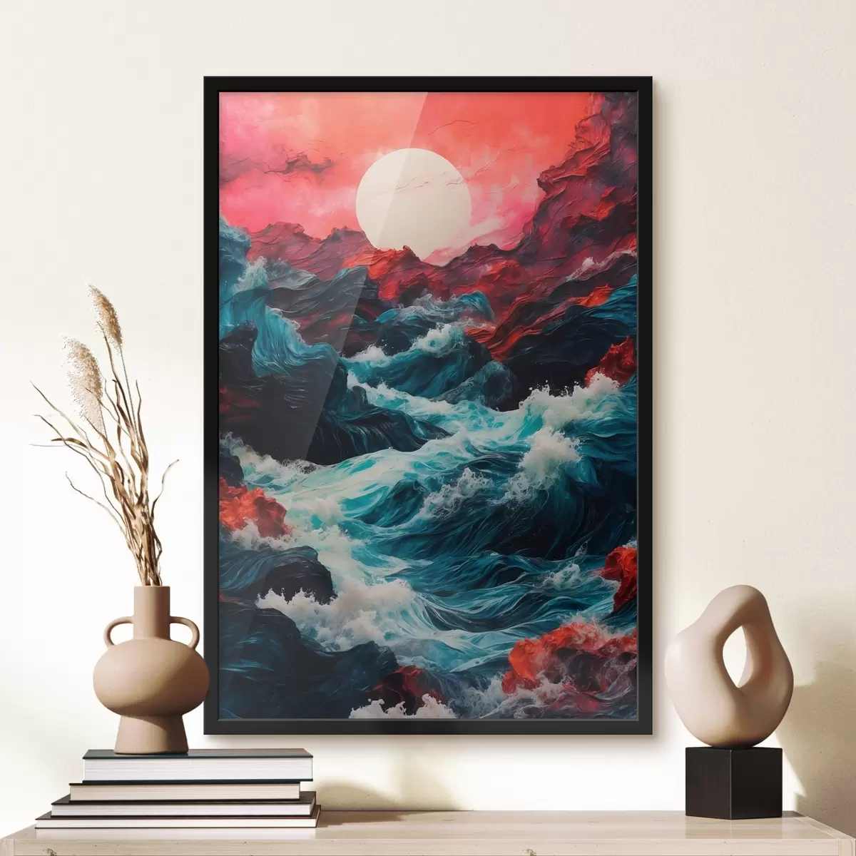 Plakāts Vētraina jūra un balta saule f42519