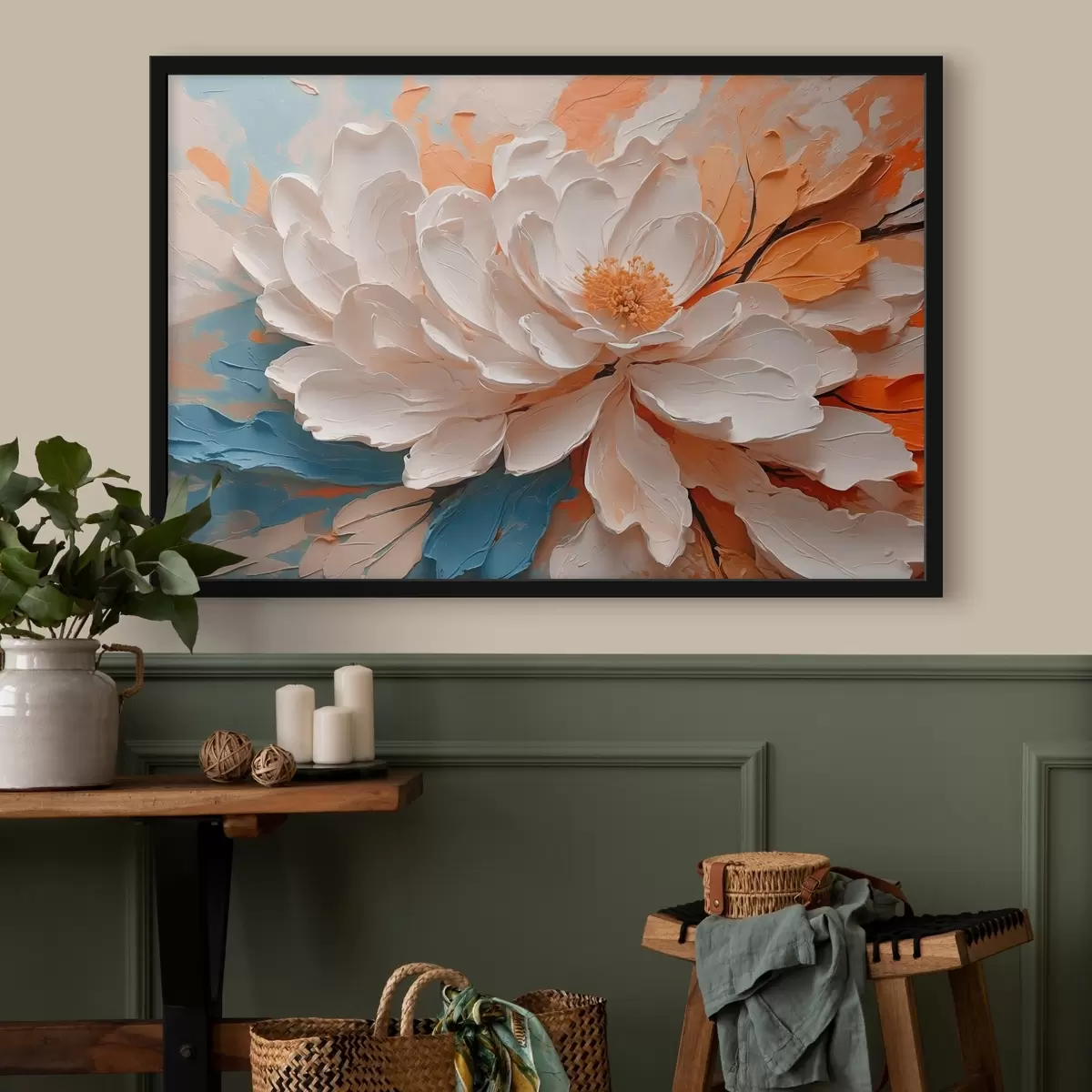 Plakāts Balts zieds eļļas glezna stilā f42528