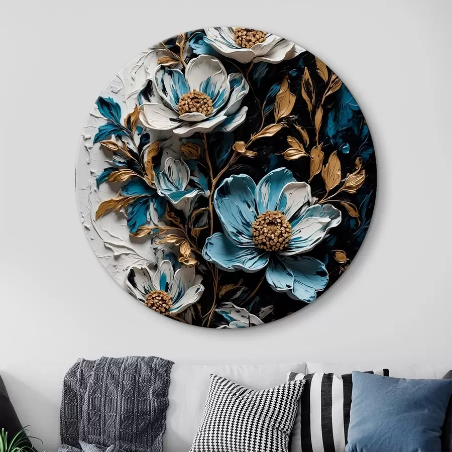 Glezna Ziedi un stublāji uz melnā un baltā fona eļļas gleznošanas stilā r42532