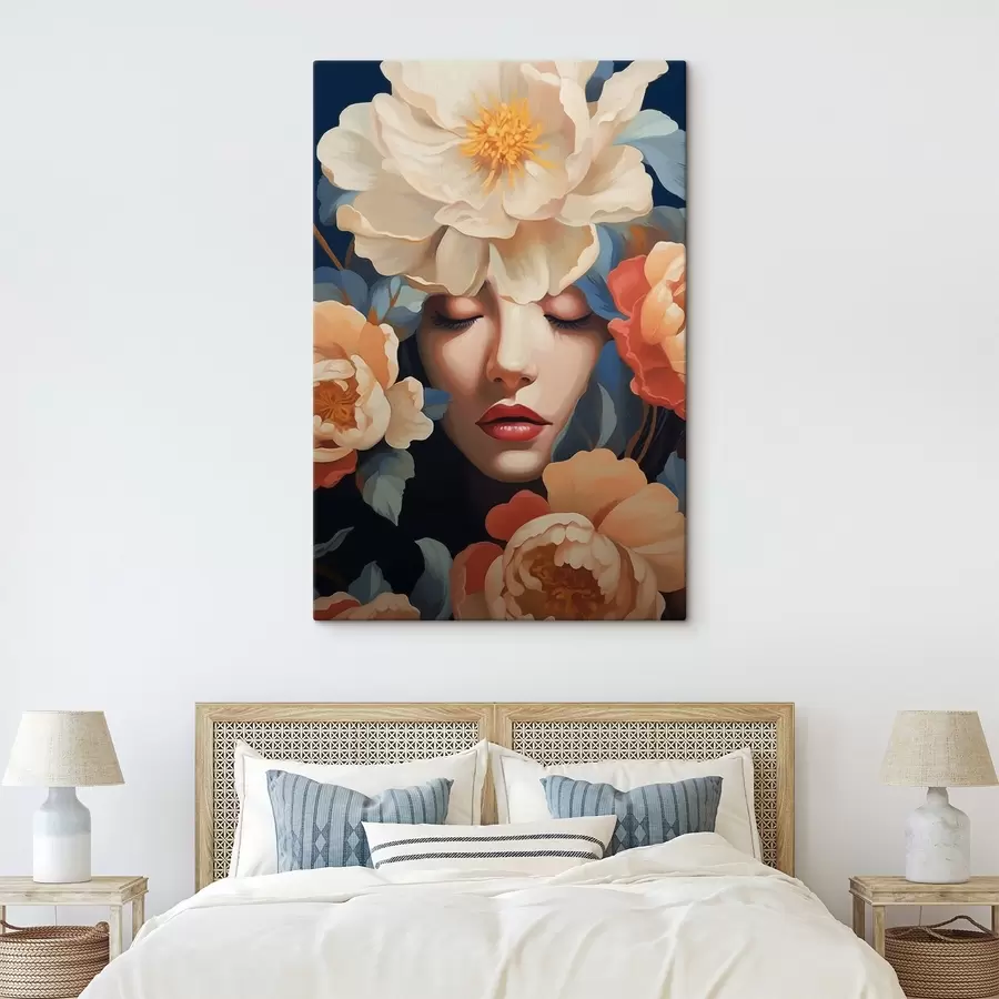 Glezna Sievietes portrets ar ziediem s42659