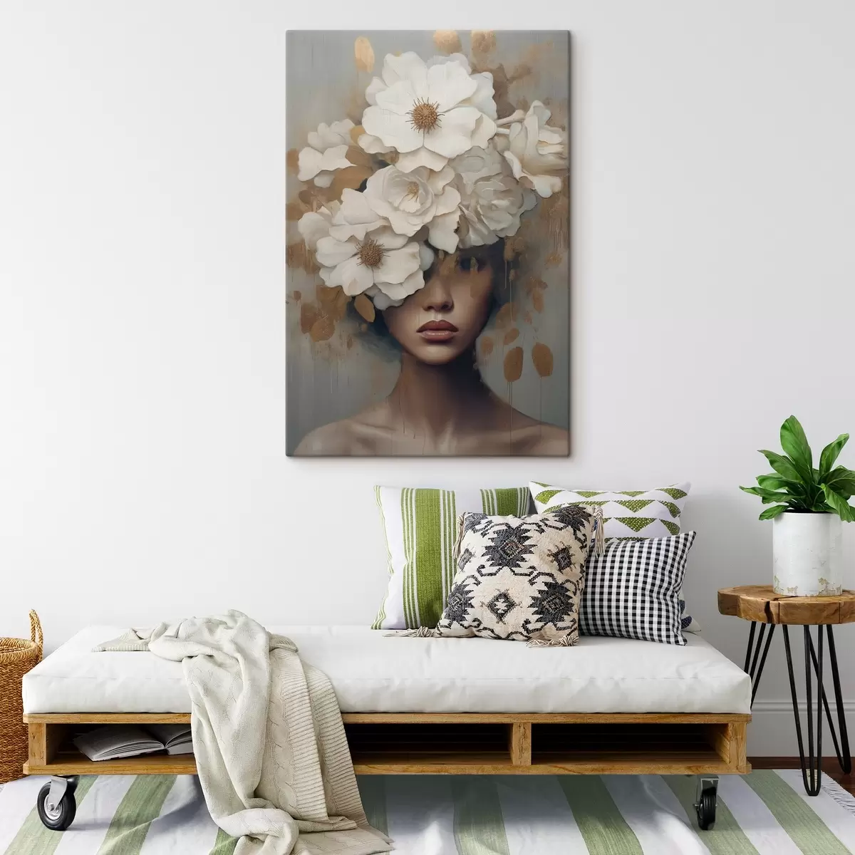 Glezna Portrets ar baltiem ziediem s42664