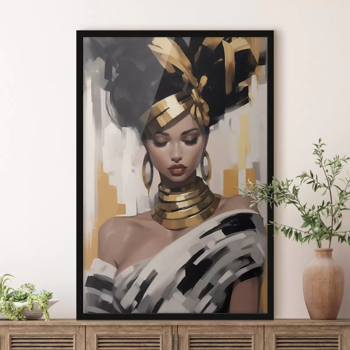 Plakāts Sievietes portrets ar modernu etnisko stilu f42648