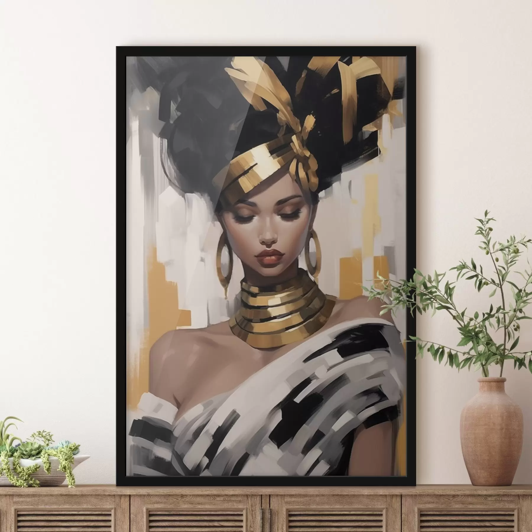 Glezna Sievietes portrets ar modernu etnisko stilu f42648