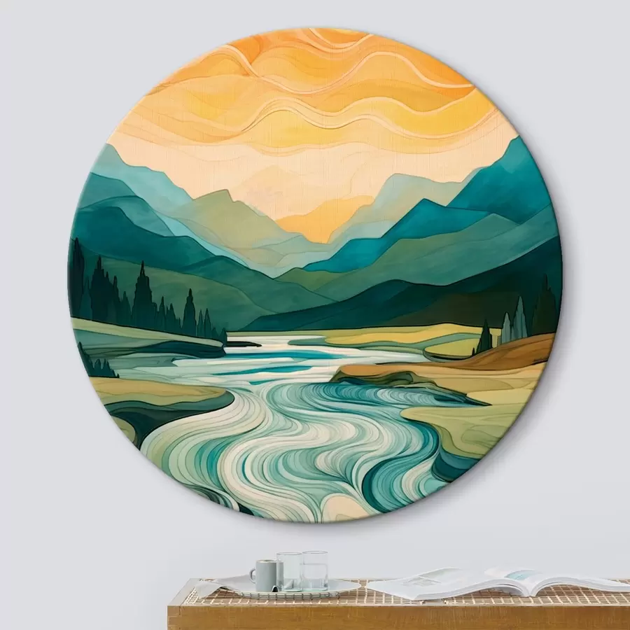 Fototapetes Ainava ar upi abstraktā stilā r42652