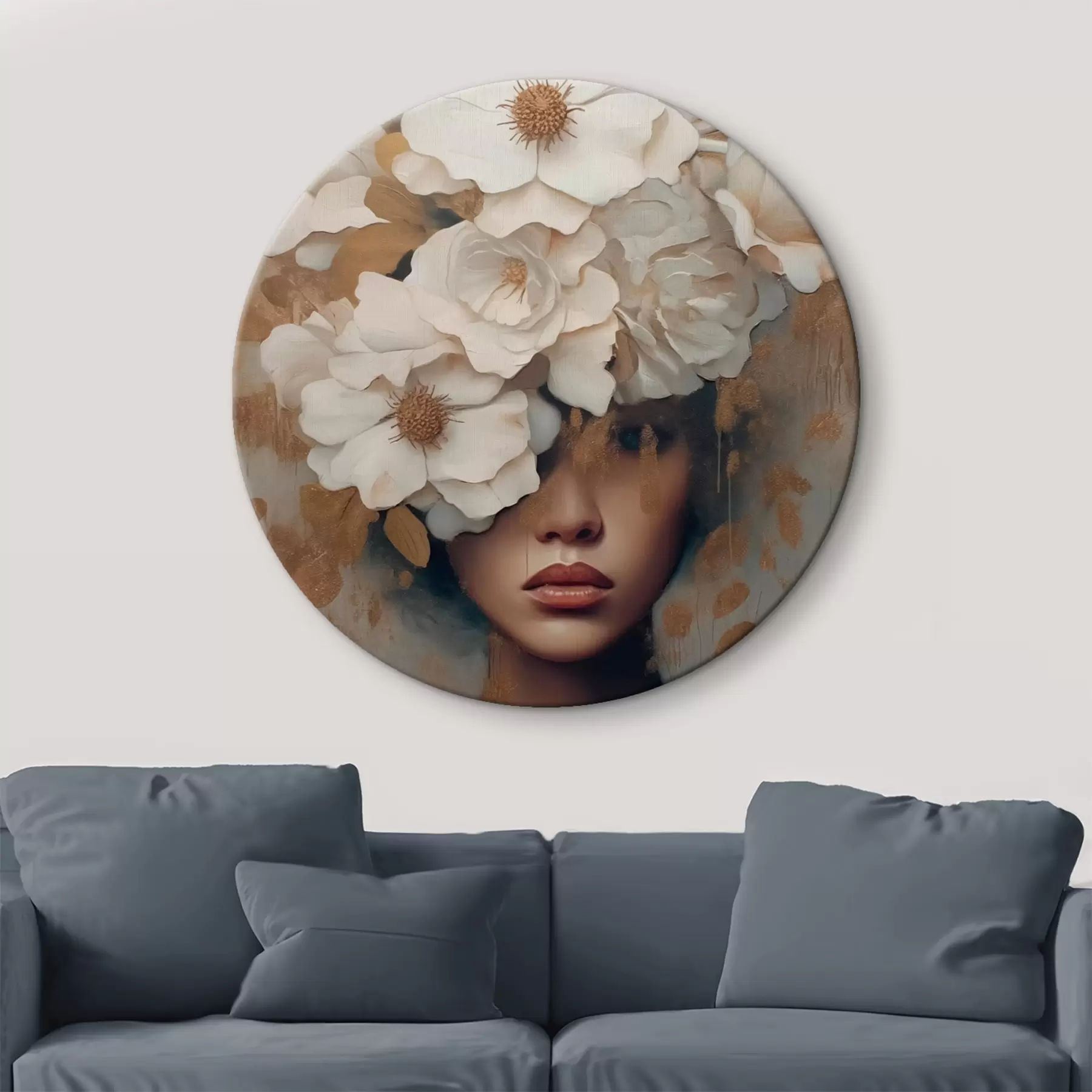 Glezna Portrets ar baltiem ziediem r42664