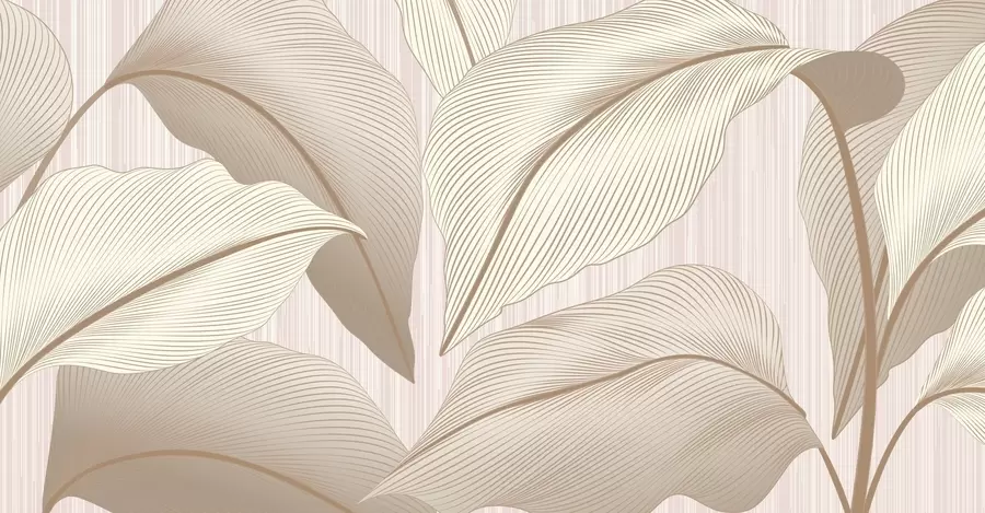 Fototapetes Elegants raksts ar lielām lapām siltos smilškrāsas toņos uz gaiša fona ar smalkiem faktūras akcentiem w08684v1