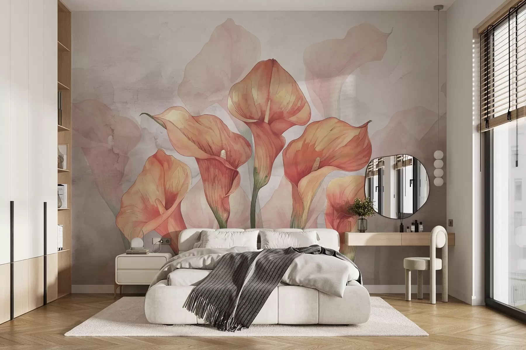 Fototapetes Kalla lilijas uz akvareļa fona w02957