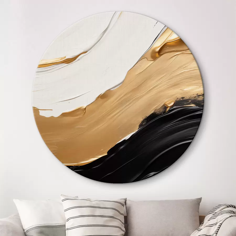 Glezna Abstrakta kompozīcija ar drosmīgiem baltas, dzeltenas un melnas krāsas triepieniem r42717