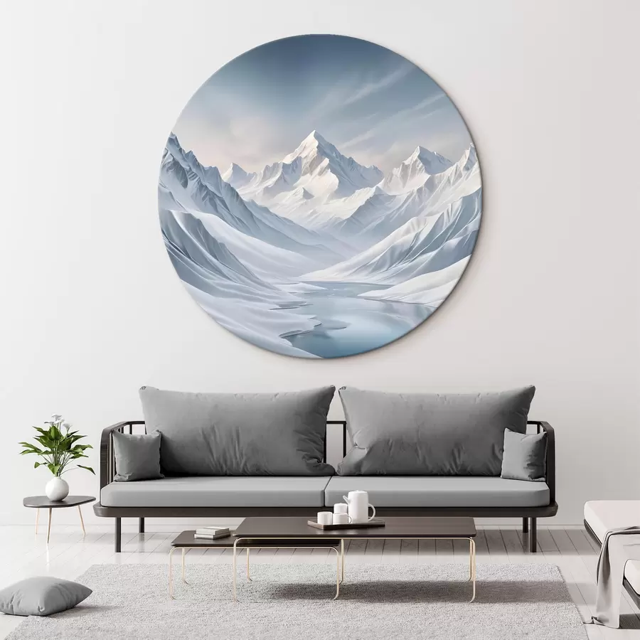 Fototapetes Sniegiem klāti kalni ar asām virsotnēm un maigu debess gradientu, kas pāriet no bāli zilas uz gaiši zilu r42724