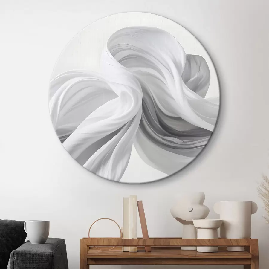 Glezna Plūstošas baltas un pelēkas audumam līdzīgas formas, kas virpuļo un savijas uz gaiša fona r42732