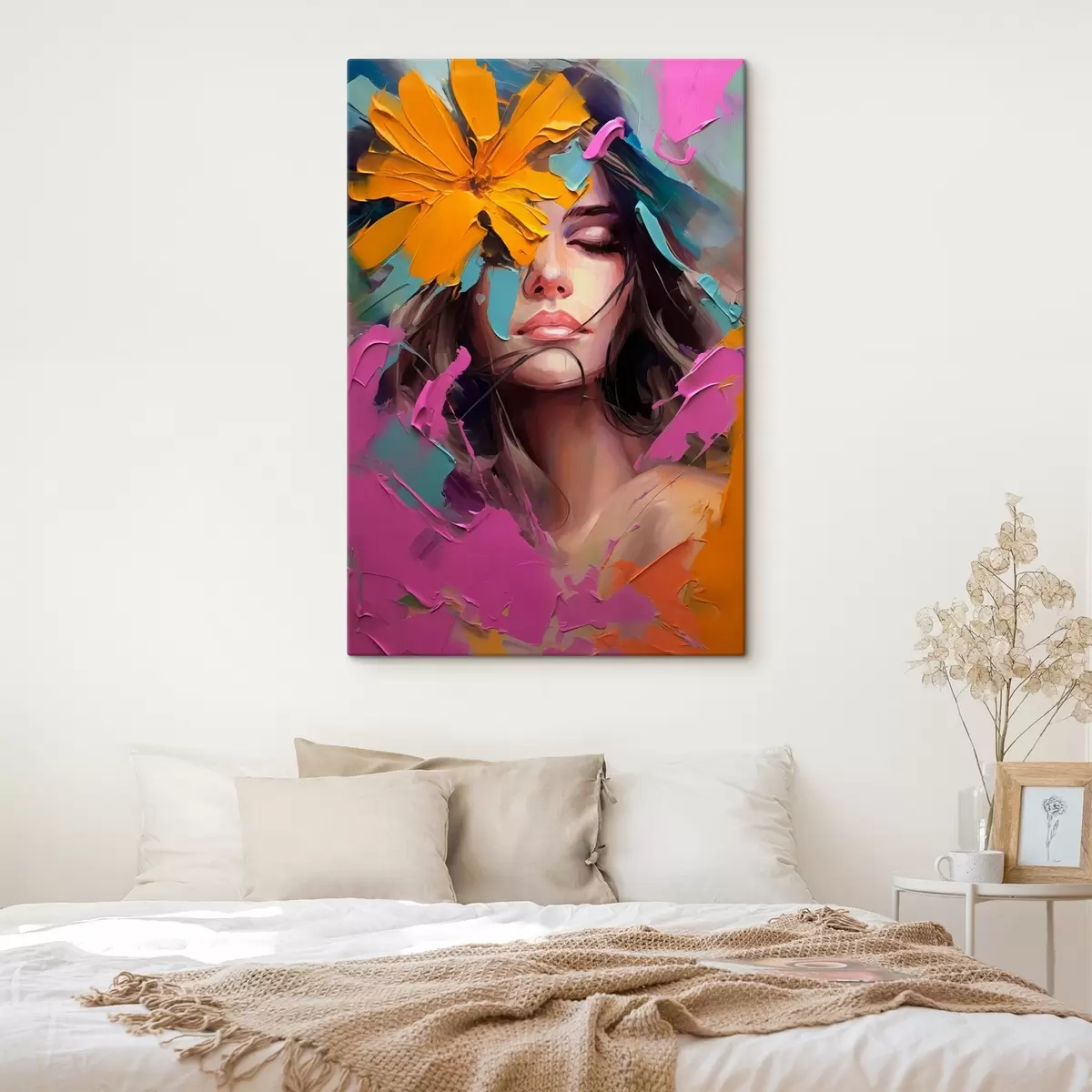 Glezna Meitenes ar ziedu abstrakts portrets s42748