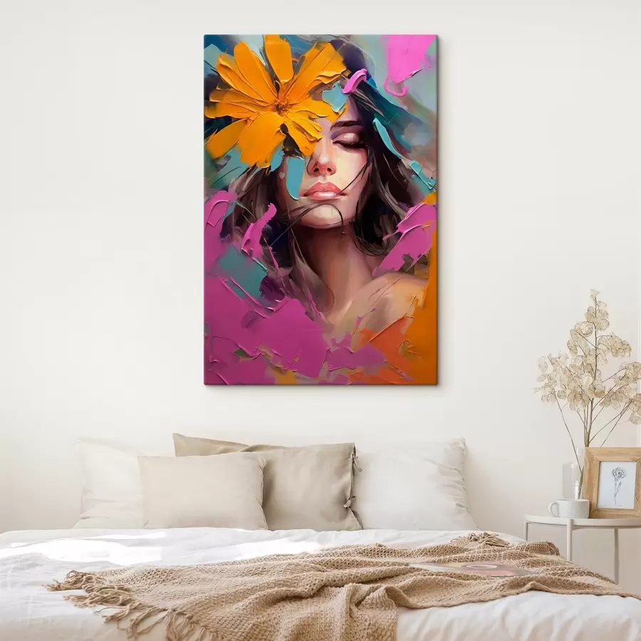 Glezna Meitenes ar ziedu abstrakts portrets s42748