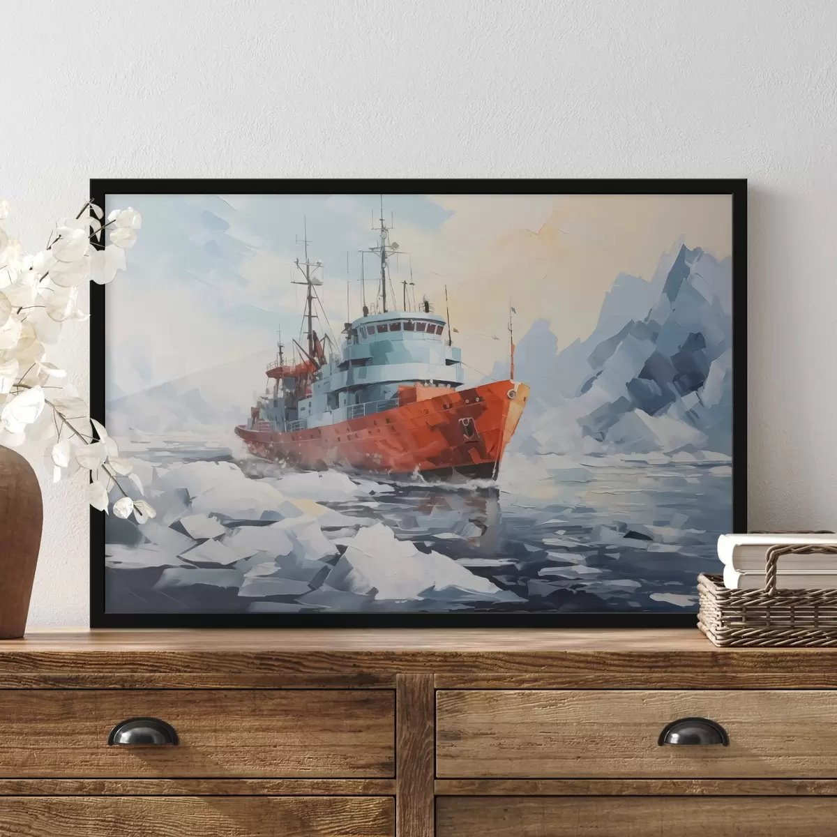 Plakāts Sarkanais kuģis starp lediem f42750