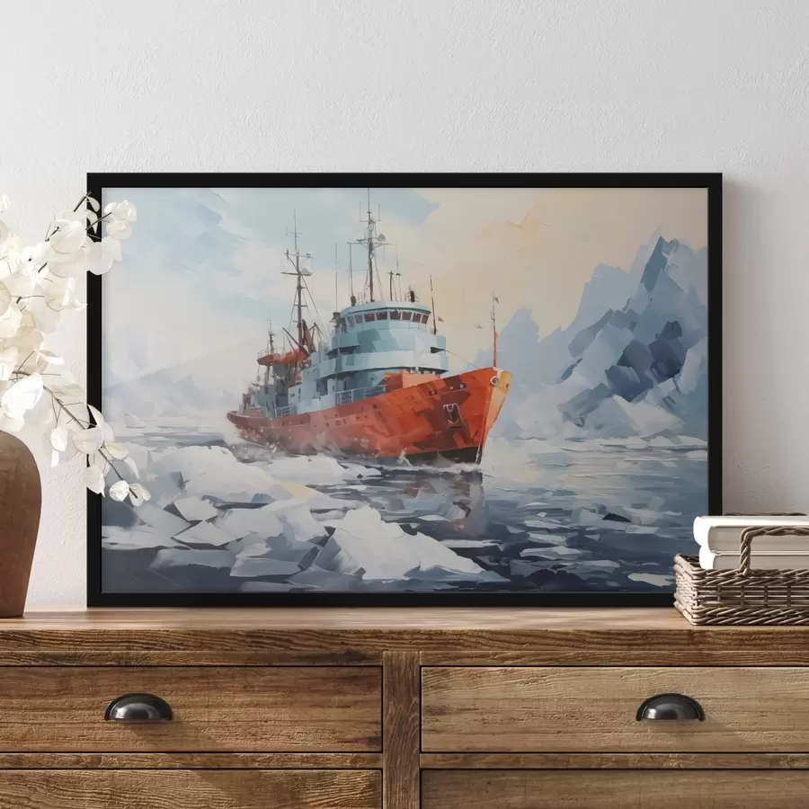 Fototapetes Sarkanais kuģis starp lediem f42750