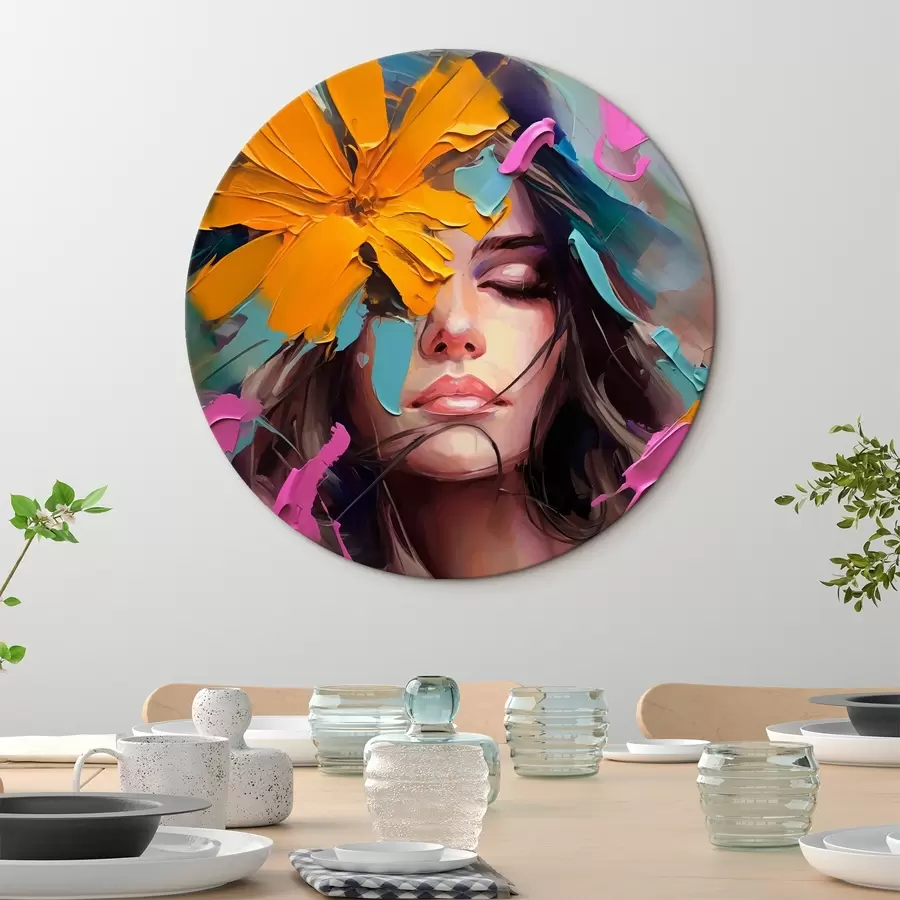 Glezna Meitenes ar ziedu abstrakts portrets r42748