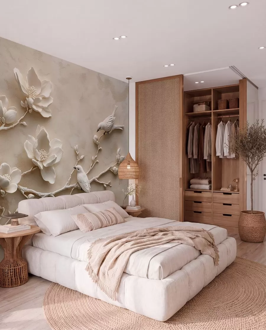 Fototapetes 3D magnolijas zari ar putniem uz tiem w08690