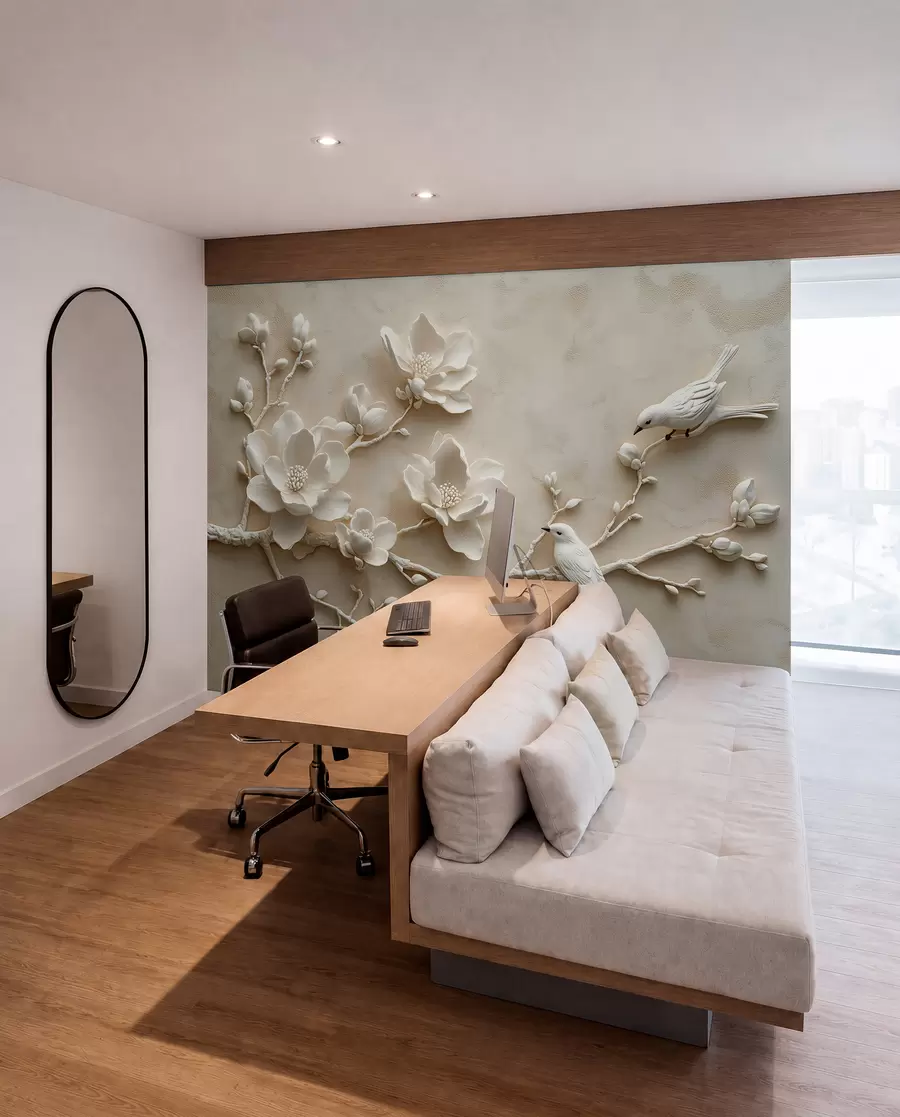 Fototapetes 3D magnolijas zari ar putniem uz tiem w08690