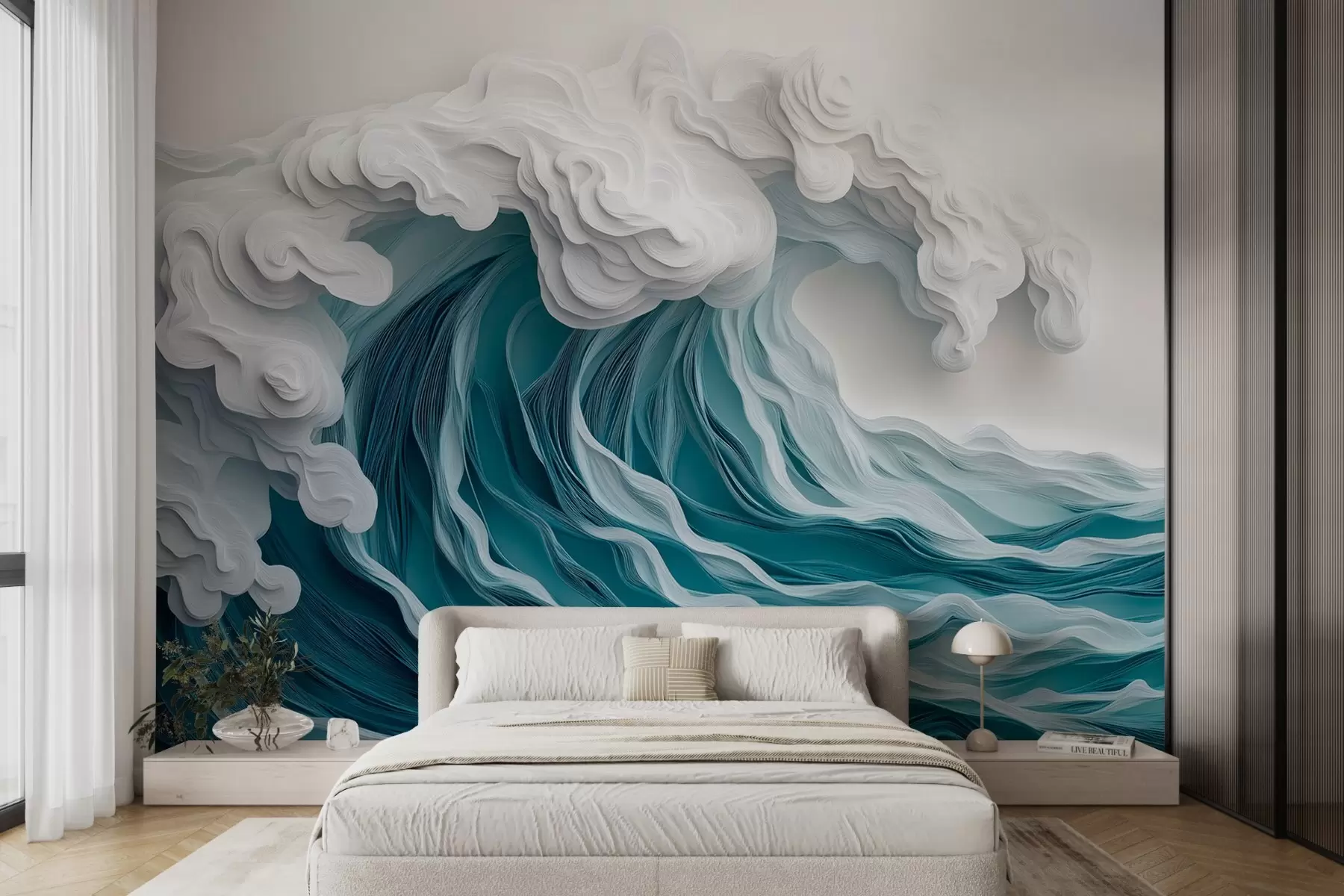 Fototapetes Putojošs okeāna vilnis papīra izgriezuma stilā w08694