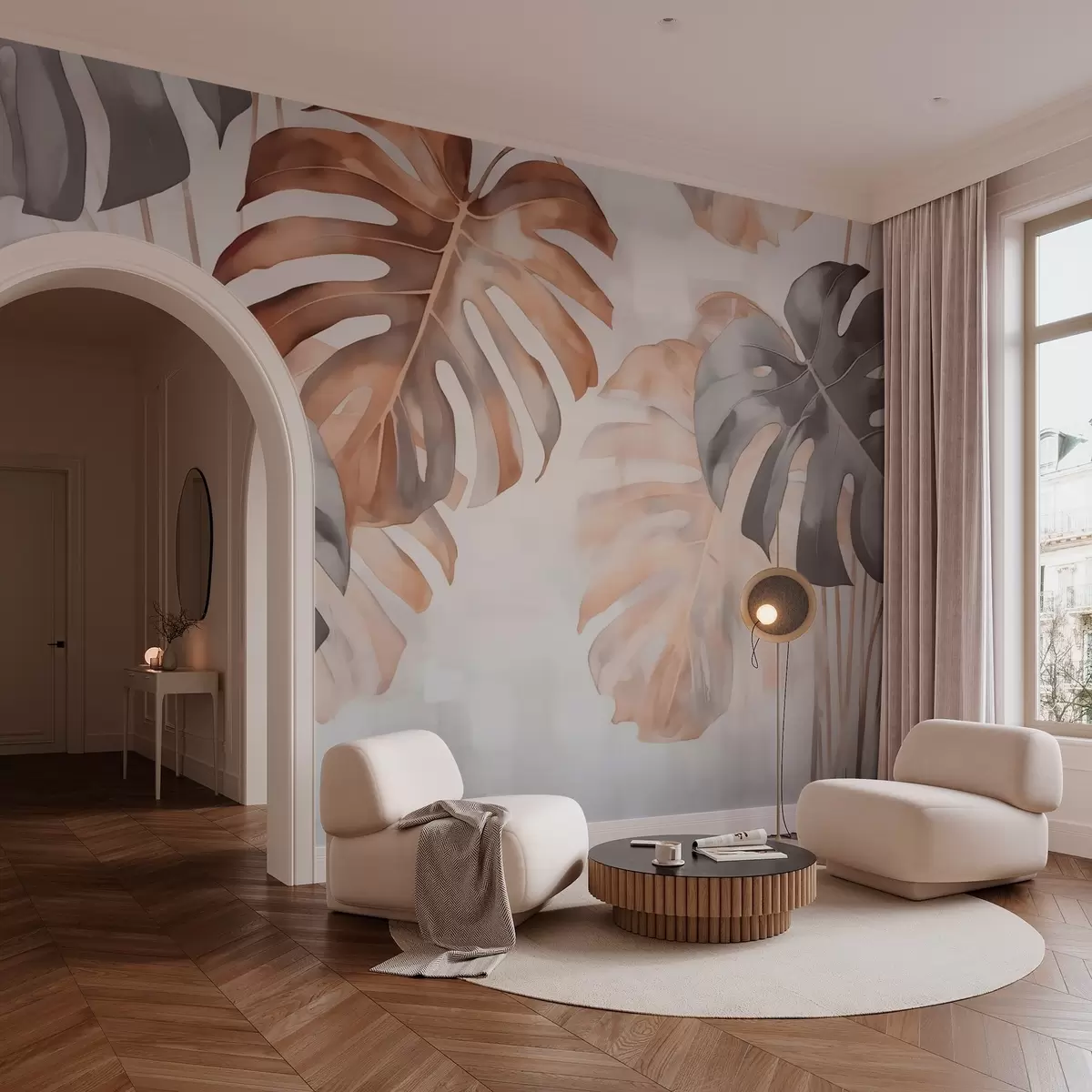 Fototapetes Lielas monsteras lapas Akvareļa imitācija w02950v1