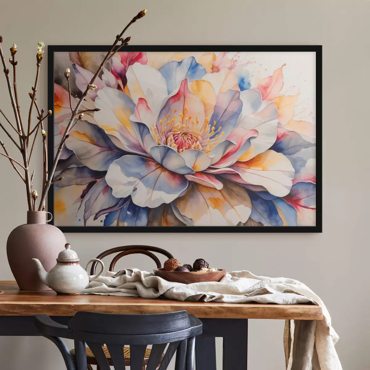 Plakāts Daudzkrāsains zieds ar akvareļa imitāciju f42706