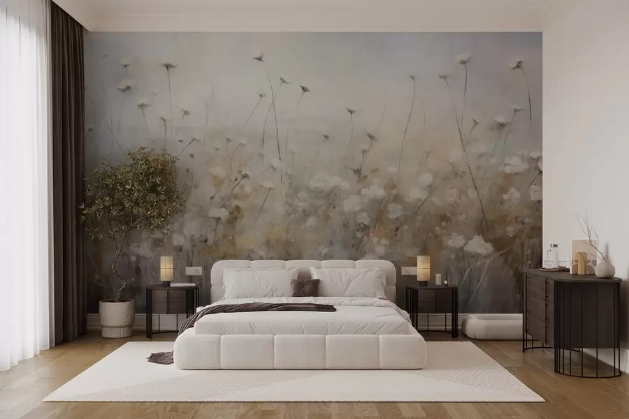 Fototapetes Betona siena ar ziediem grunge stilā w02972