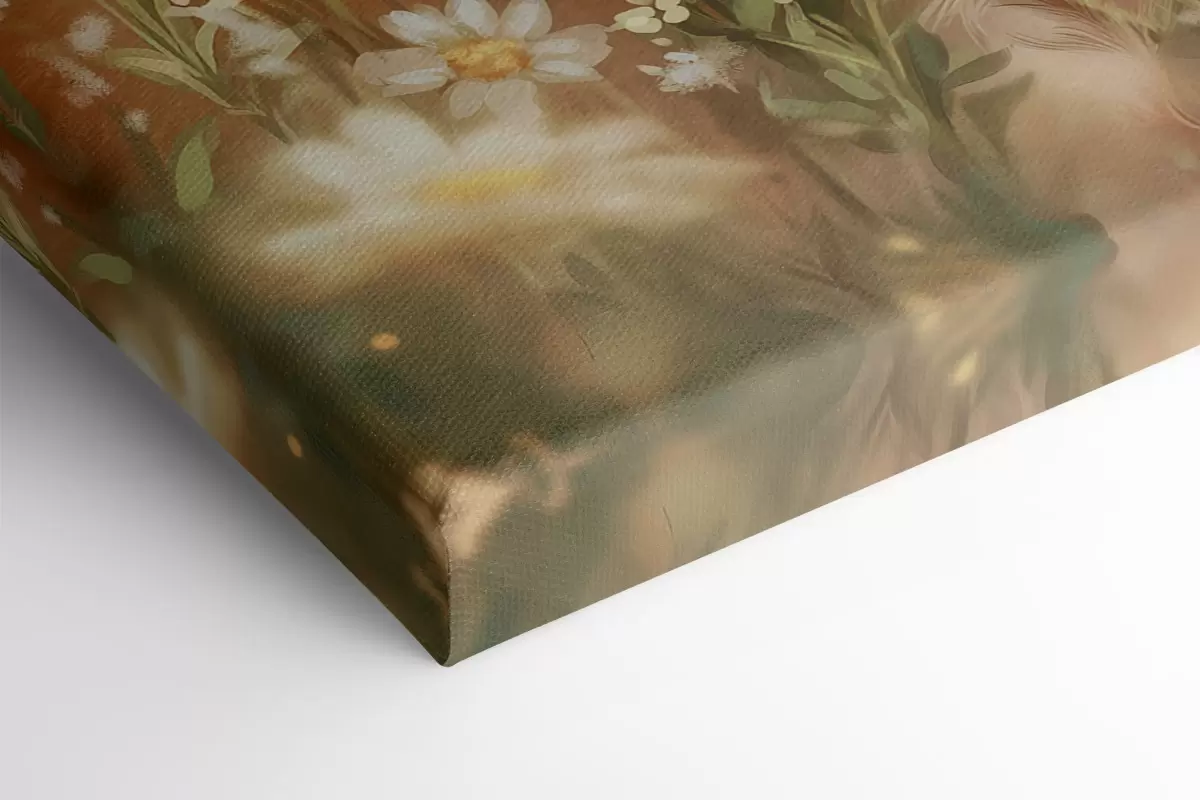 Glezna Gudrs briedis pļavā ar margrietiņu ziediem, eļļas stila zīmējums s42780